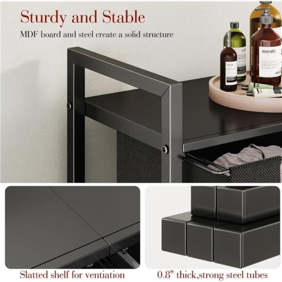 Laundry Basket Organizer, Laundry Hamper with Shelf & 2 Pull-Out Removable Bags - Picture 3 of 7